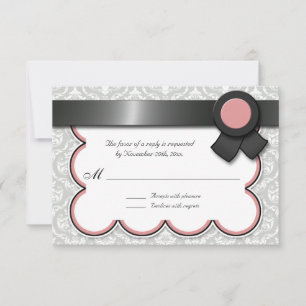 Mauve & Gray Damask Wedding Reply / RSVP Cards Karte