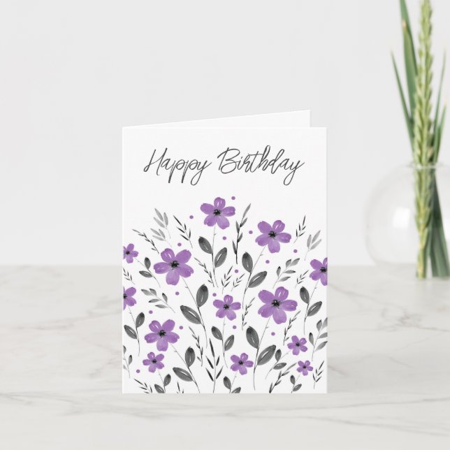 Mauve Gray Five Petal Floral Motif Karte (Vorderseite)