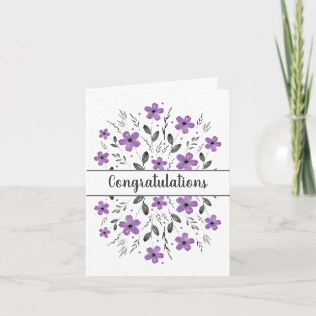 Mauve Gray Five Petal Floral Motif Karte (Vorderseite)