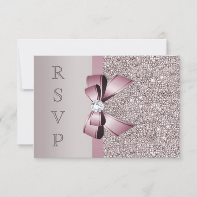 Mauve Gray Sequins Diamonds Bow UAWG RSVP Karte (Vorderseite)