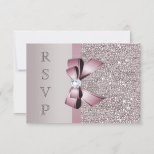 Mauve Gray Sequins Diamonds Bow UAWG RSVP Karte