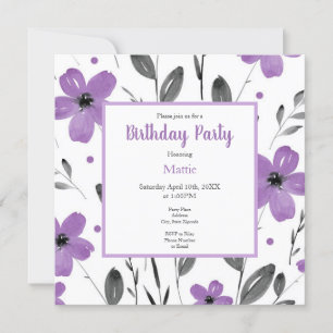 Mauve Gray Watercolor Floral Motif Einladung