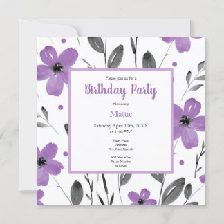 Mauve Gray Watercolor Floral Motif Einladung