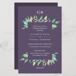 Mauve Greenery Blätter Budget Hochzeit lädt A9 ein