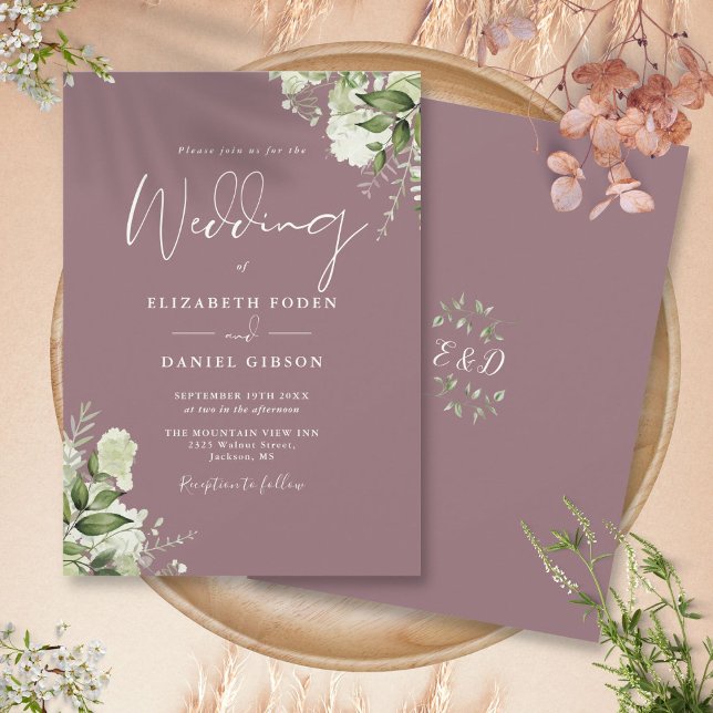 Mauve Greenery Floral Monogram Wedding Einladung (Mauve Greenery Floral Monogram Wedding Invitation)