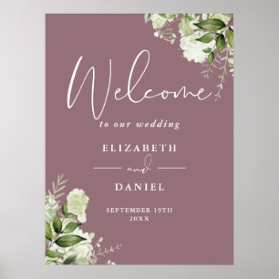 Mauve Greenery Floral Wedding Willkommenszeichen Poster