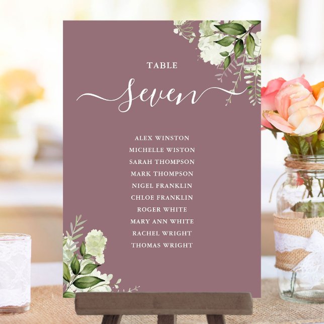 Mauve Greenery Sitzplan Tischnummer (Mauve Greenery Seating Plan Table Number)