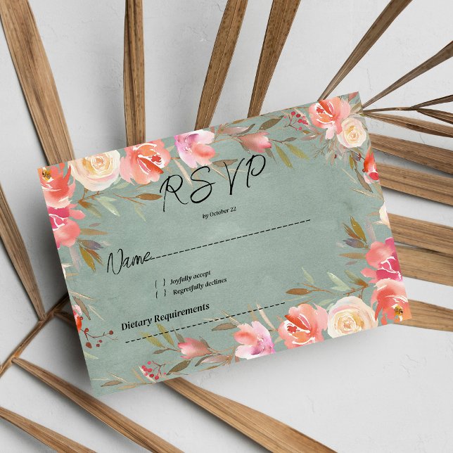 Mauve grün rosa Elfenbein Winterblumenspitze UAWG Einladung (Mauve green pink ivory winter floral lace RSVP)