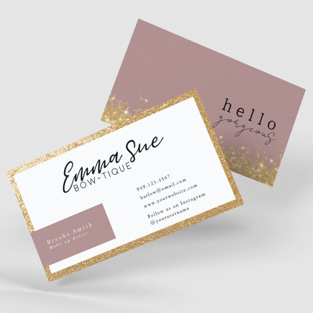 Mauve Hello Gorgeous Elegant Luxury Add Your Logo Visitenkarte (Von Creator hochgeladen)