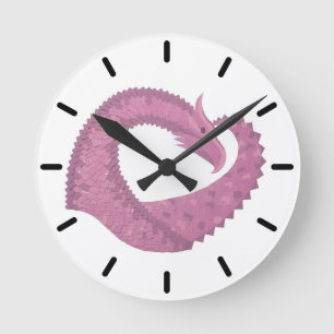 Mauve Herzdrache auf Weiß Runde Wanduhr