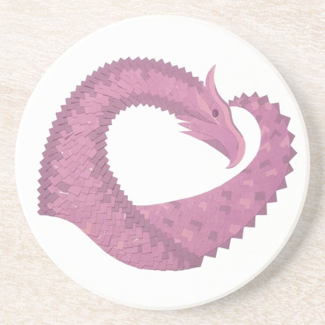 Mauve Herzdrache auf Weiß Sandstein Untersetzer (Vorne)