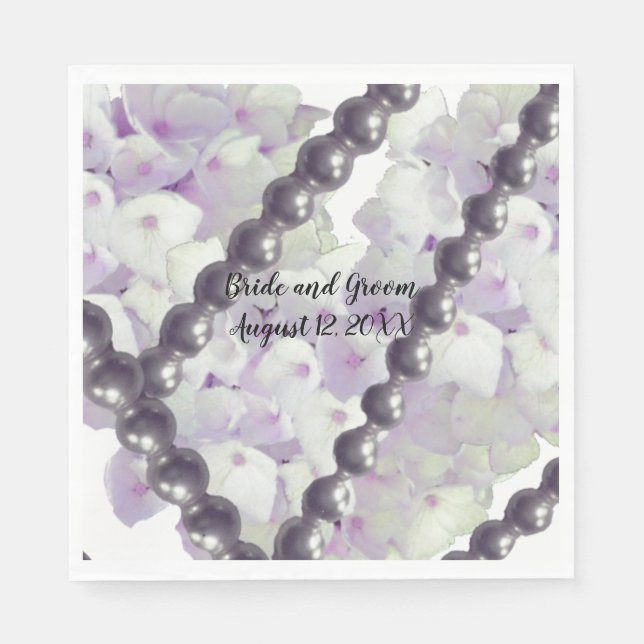 Mauve Hydrangeas und Pearls Wedpaper Napkins Serviette (Vorderseite)