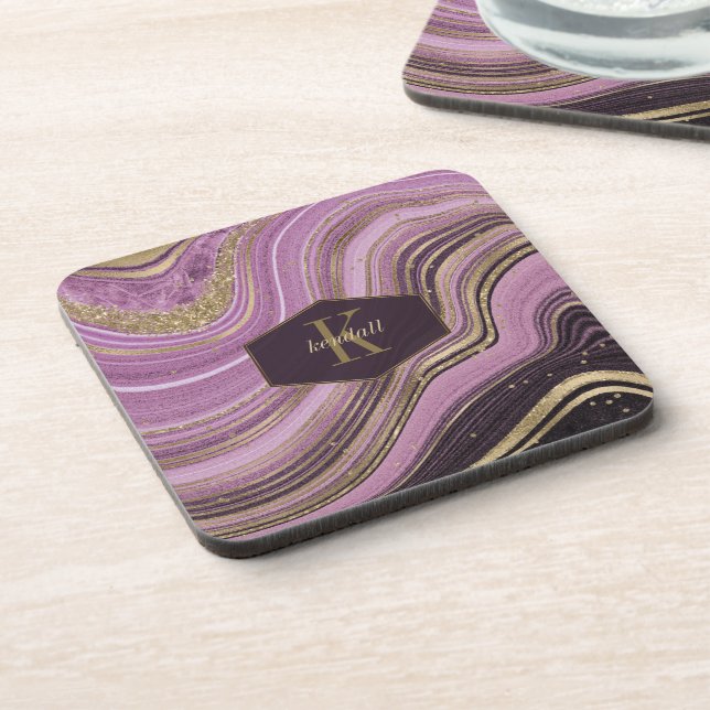 Mauve ID827 abstrakt Agate Monogram Getränkeuntersetzer (Linke Seite)