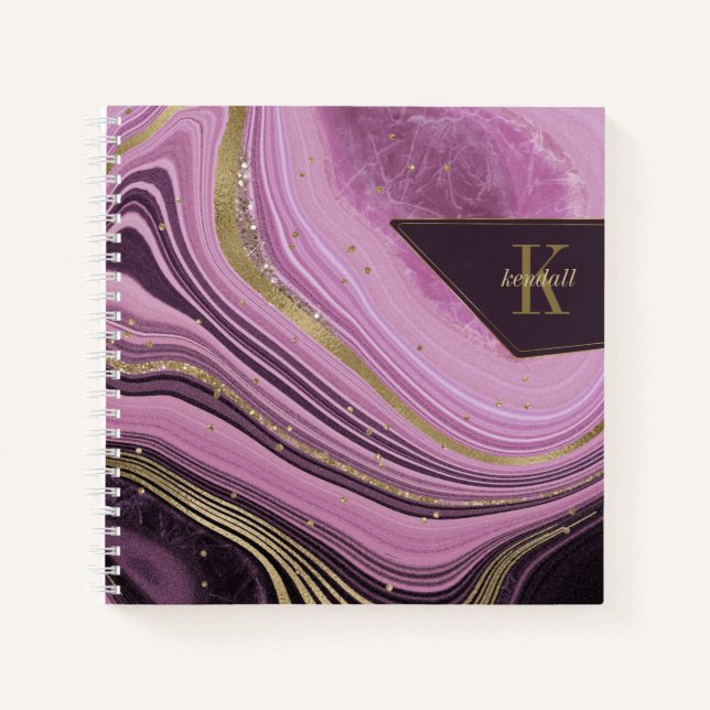 Mauve ID827 abstrakt Agate Monogram Notizbuch (Vorderseite)