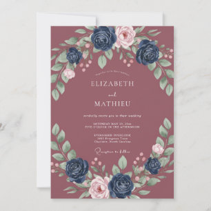 Mauve Indigo Blütenhochzeit Einladung