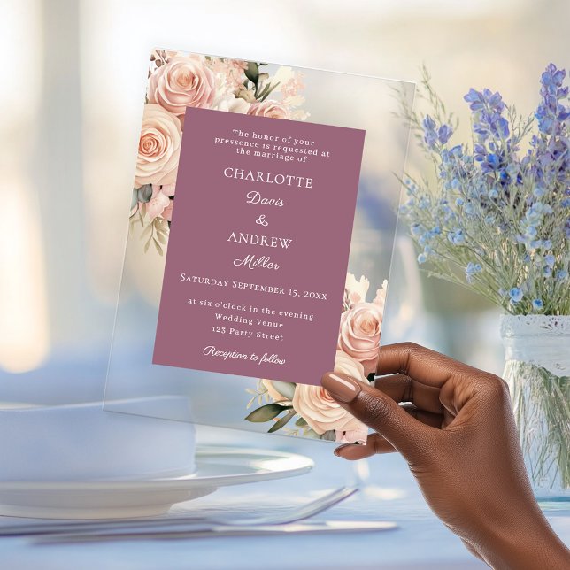 Mauve ivory dusty rose florals luxury wedding acryleinladungen (Von Creator hochgeladen)