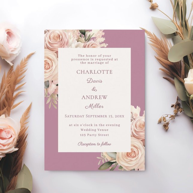 Mauve ivory dusty rose florals wedding einladung (Von Creator hochgeladen)