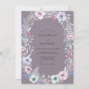 Mauve-Kiefer-Kranz-Hochzeit Einladung