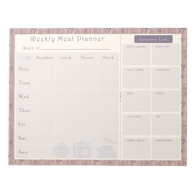 Mauve Kitty Cat Weekly Meal Planner Notizblock (Vorderseite)