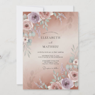 Mauve-Kupfer-Blüten-Hochzeit Einladung