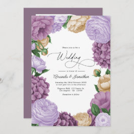 Mauve, Lavender Smoke & Champagne Floral Wedding Einladung