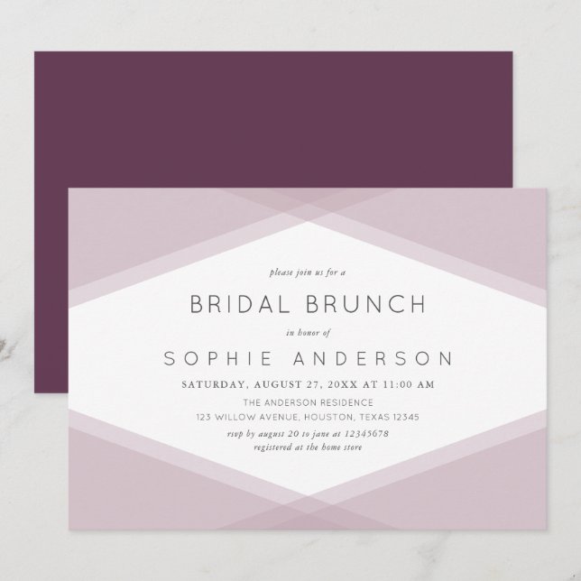 Mauve Layered Geometric Dark Lila Bridal Brunch Einladung (Vorne/Hinten)