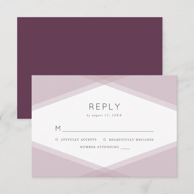 Mauve Layered Geometric & Dark Lila RSVP Karte (Vorne/Hinten)
