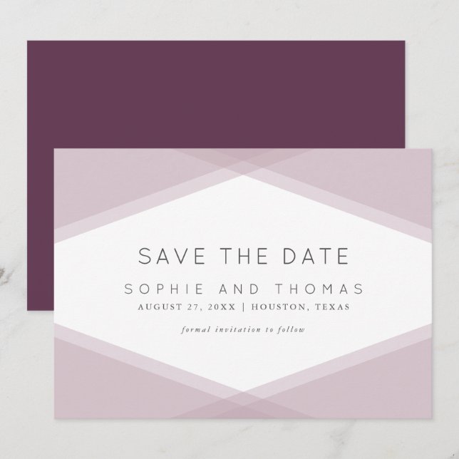 Mauve Layered Geometric Dark Lila Save the Date Einladung (Vorne/Hinten)