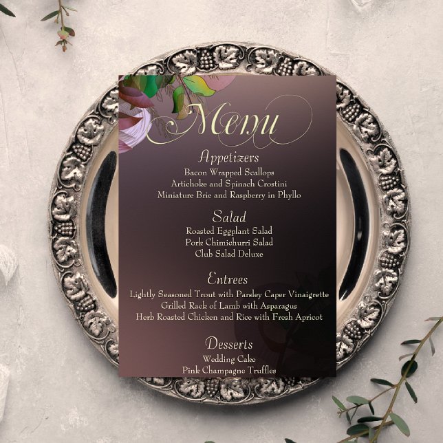 Mauve Leafy Dreams Wedding Menu Flyer (Von Creator hochgeladen)