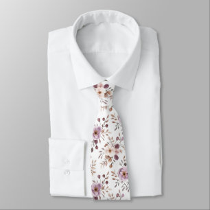 Mauve Lila Beige Florale Hochzeits-Trauzeuge Krawatte