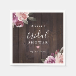 Mauve lila, blumengeschmücktes rustikales Brautpar Serviette