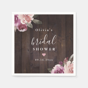 Mauve lila, blumengeschmücktes rustikales Brautpar Serviette