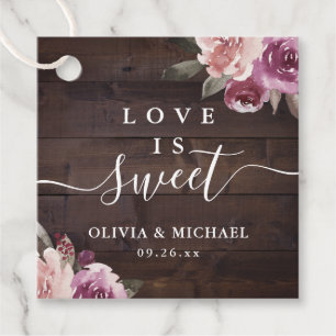 Mauve lila blumenreiche rustikale Liebe ist süß Geschenkanhänger