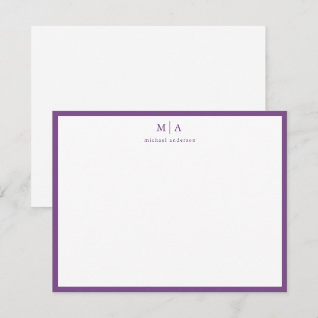 Mauve Lila Border Monogram Korrespondent Card Mitteilungskarte (Vorne/Hinten)