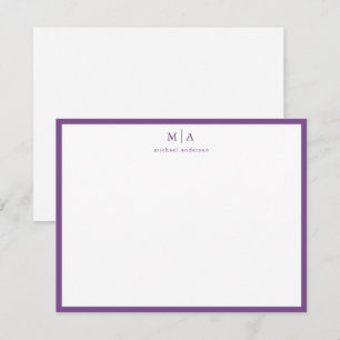 Mauve Lila Border Monogram Korrespondent Card Mitteilungskarte