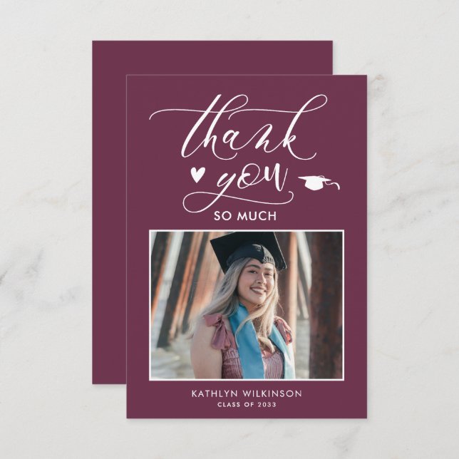 Mauve Lila Elegantes Skript Minimalistischer Absch Dankeskarte (Vorne/Hinten)