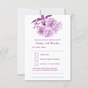 Mauve lila Frühlingsblumenwasserfarbe Hochzeit RSV RSVP Karte