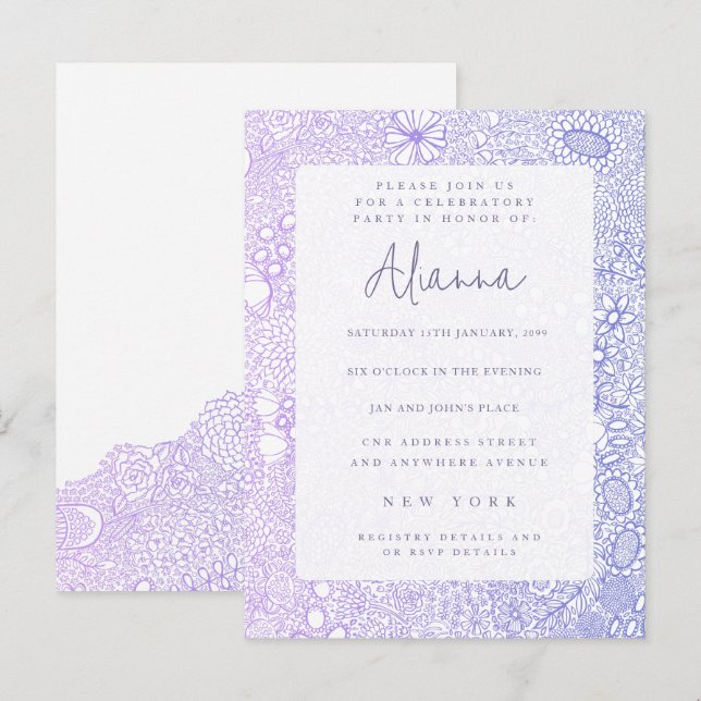 Mauve Lila jeden Besondere Anlass Party einladen Postkarte (Vorne/Hinten)