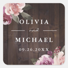 Mauve lila $ Maulbeerblütenhochzeit rustikales Hol Quadratischer Aufkleber