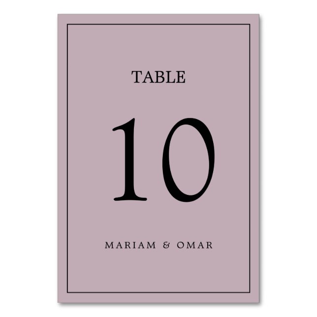 Mauve Lila Minimalistische Script Border Wedding Tischnummer (Vorderseite)