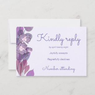 Mauve lila periwinkle floral RSVP karte