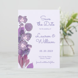 Mauve lila periwinkle floral save the date