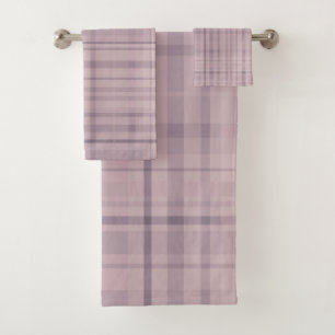 Mauve Lila rosa Kariertes Muster Badhandtuch Set