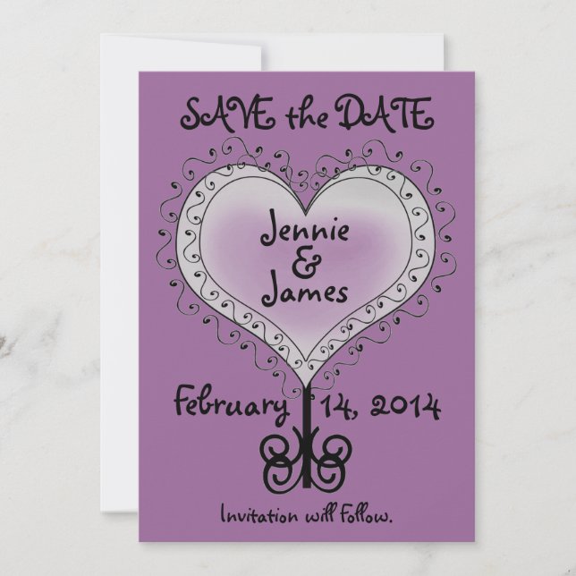 Mauve Lila Wedding Save the Date Card Einladung (Vorderseite)