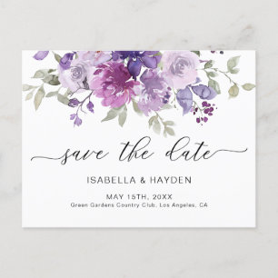 Mauve Lilac Lila Floral Watercolor Save the Date Ankündigungspostkarte
