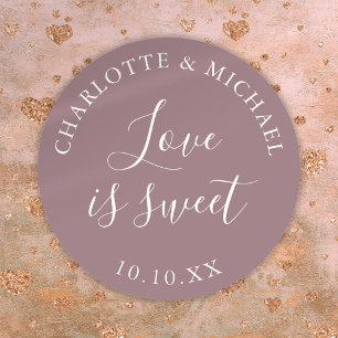 Mauve Love Is Sweet Hochzeitsgeschenk  Runder Aufkleber