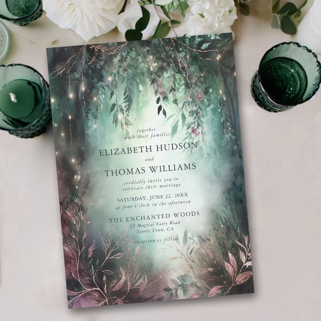 Mauve Magical Wedding, bezaubernd Forest Gold Vine Einladung (enchanted forest wedding invitation elegant magical fairy garden foliage greenery overhanging vines )