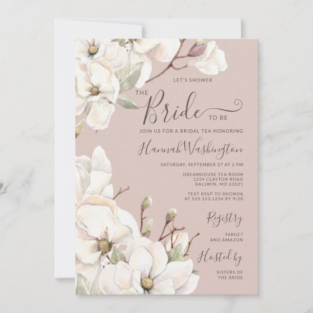 Mauve Magnolia Blume Bridal Tea Einladung (Vorderseite)
