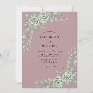 Mauve Majestätische Rosenhochzeit Einladung