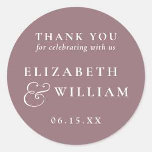 Mauve Minimalistisch Monogram Wedding Danke Runder Aufkleber